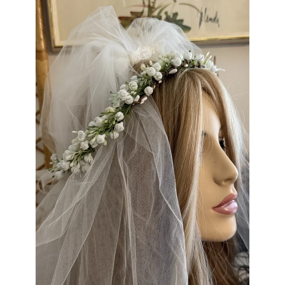 Boho Vtg Wedding Hair Vine Flower Crown White Flowers Green Wear Many Ways NWOT